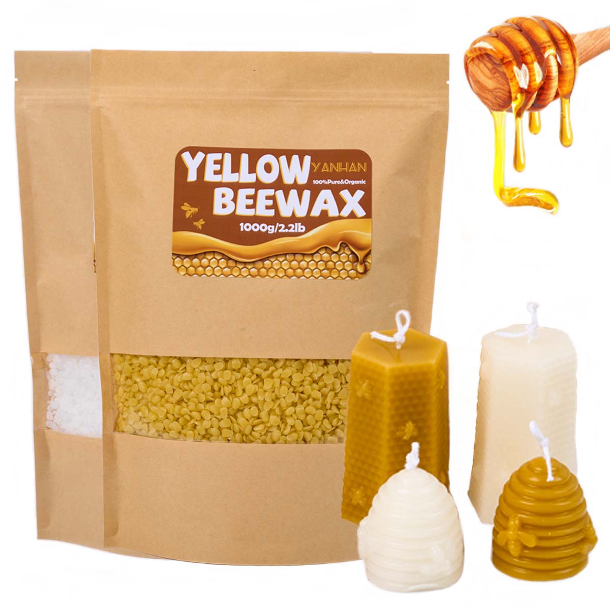 Candle Supplies Beeswax - 1000g czysty naturalny granulowany biały żółty